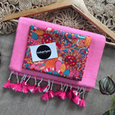 Baby PinkHandloom Cotton Saree With Multi Colour Print Blouse